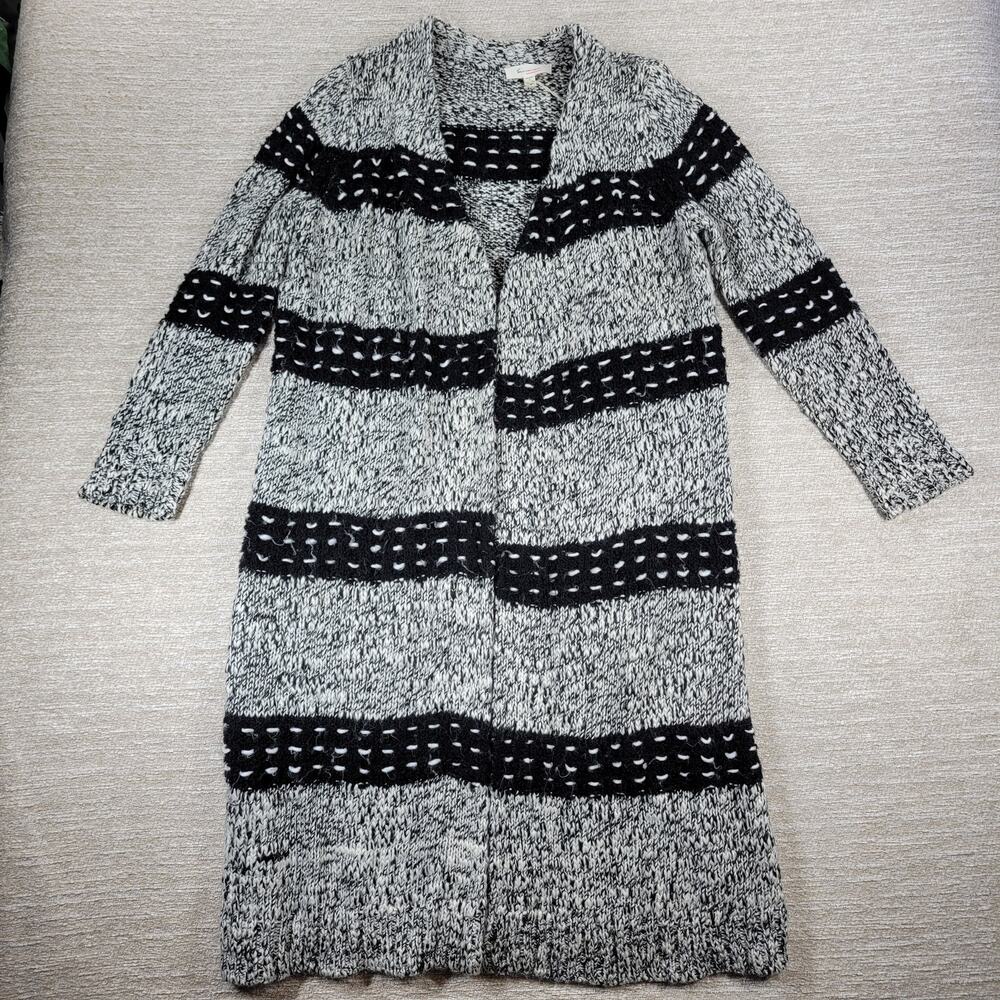 Two by Vince Camuto Chunky Knit Long Cardigan Sweater Black White Wool Blend L